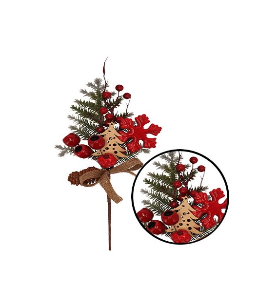 Gałązka dekoracyjna  iglasta z dziką różą , 36cm