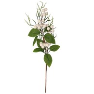 Gałązka dekoracyjna liściasta z białymi kulkami, 40cm