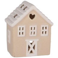 Domek z ceramiki na tealight, 8,6cm, beż, biały, do postawienia