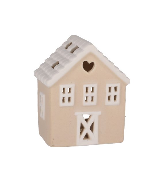 Domek z ceramiki na tealight, 8,6cm, beż, biały, do postawienia
