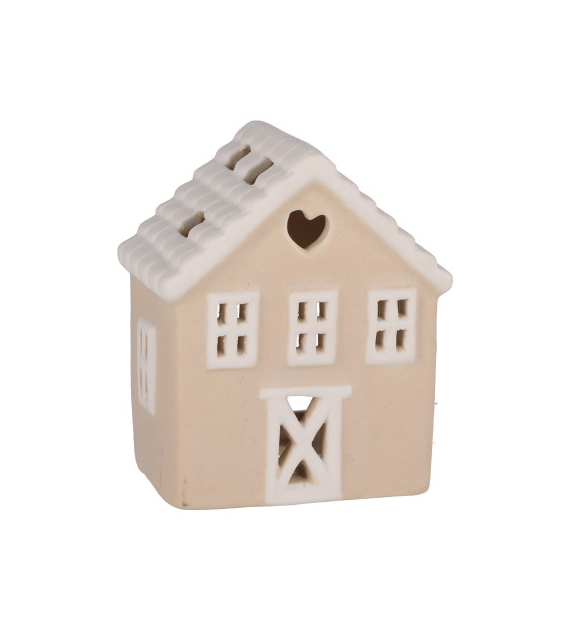 Domek z ceramiki na tealight, 8,6cm, beż, biały, do postawienia