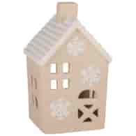 Domek z ceramiki na tealight, 14,5cm, beż, biały, do postawienia