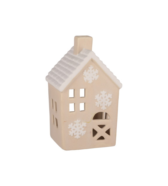 Domek z ceramiki na tealight, 14,5cm, beż, biały, do postawienia