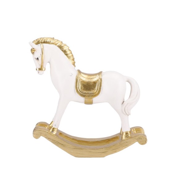 Koń na biegunach z poliryzenu, 15,5cm, biały, złoty, do postawienia