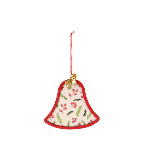 Dekoracja z drewna dzwonek, 9 cm, czerwony, biały, do powieszenia