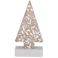 Dekoracja z drewna choinka, 21cm, brąz, biały, do postawienia
