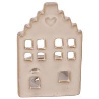 Świecznik z ceramiki na tealight, domek, 9cm, beż, do postawienia