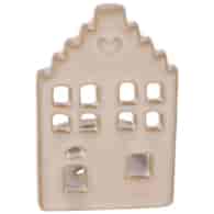 Świecznik z ceramiki na tealight, domek, 9cm, beż, do postawienia