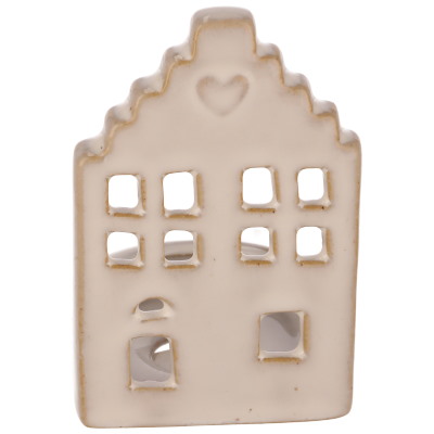Świecznik z ceramiki na tealight, domek, 9cm, beż, do postawienia