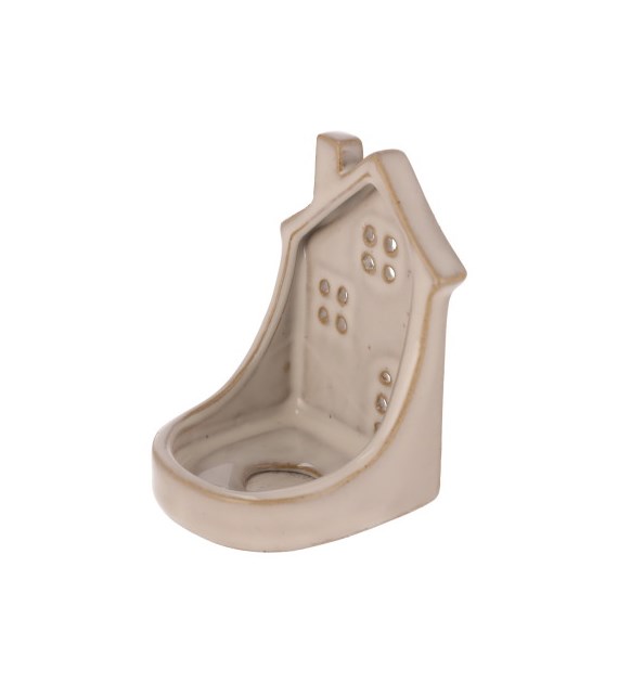 Świecznik z ceramiki na tealight, domek, 8,5cm, beż, do postawienia