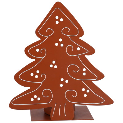 Choinka z metalu na tealight, 11cm, brąz, biały, do postawienia