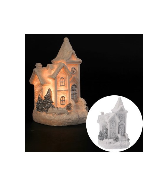 Figurka domek LED, biały, ciepły biały, na baterie, wew.