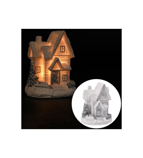 Figurka domek LED, biały, ciepły biały, na baterie, wew.