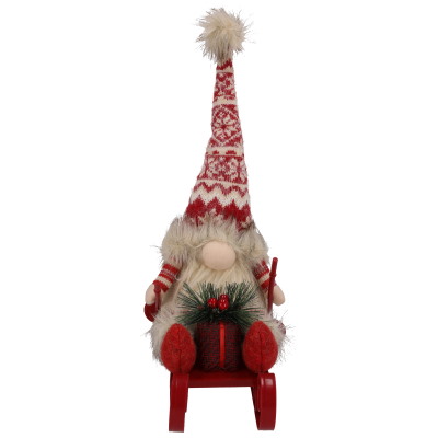 Skrzat Z Materiału Na Sankach, Podświetlany LED, 41cm, Biały, Czerwony