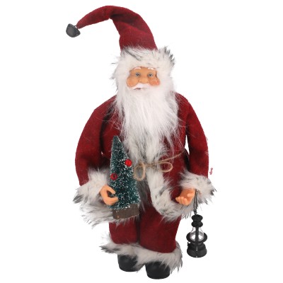 Mikołaj Z Materiału Z Sankami I Nartami, 30cm - Czerwony