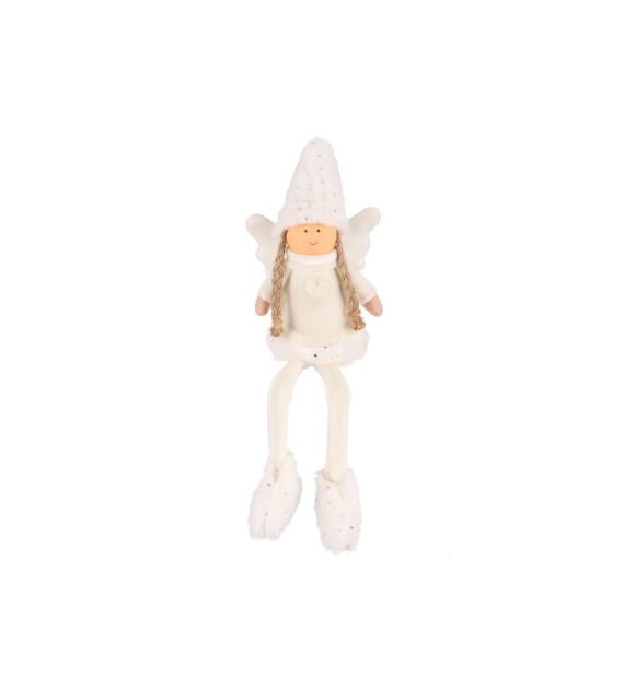 Aniołek z wiszącymi nogami, z materiału, 34 cm, biały, do postawienia