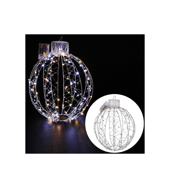 Bombka metalowa, 120LED, 30x30cm, ciepły, zimny biały, na baterie, wew