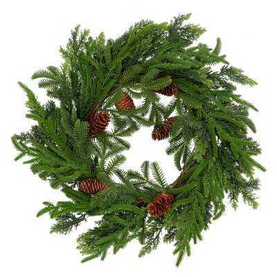 Wianek Dekoracyjny Z Szyszkami 55cm, Zielony, Do Powieszenia