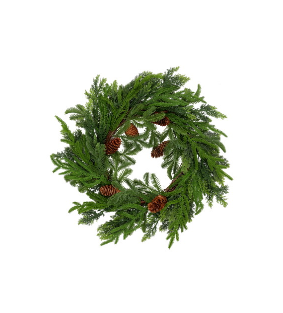 Wianek dekoracyjny z szyszkami 55cm, zielony, do powieszenia