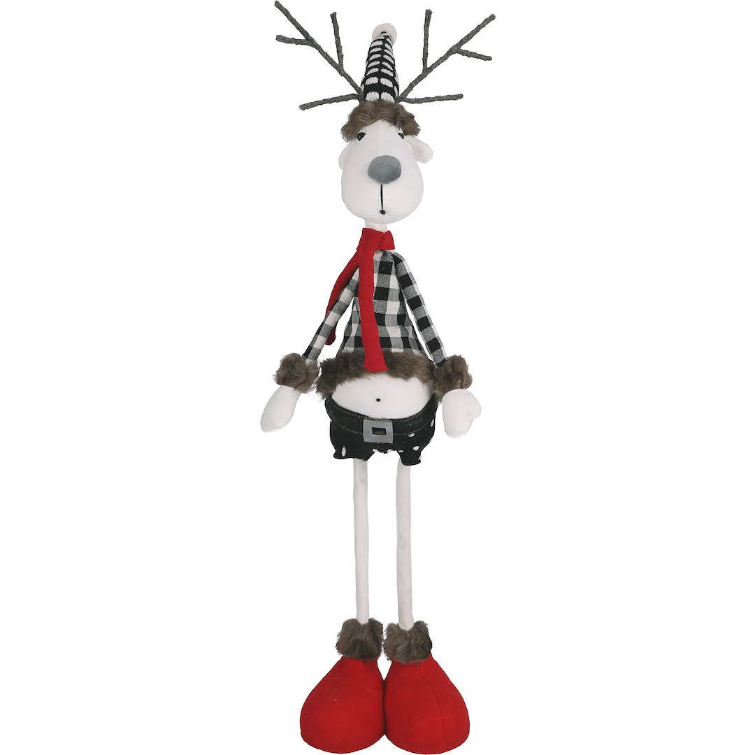 Renifer Z Materialłu Na Długich Nogach, 110cm, Czerwony, Biały, Czarny