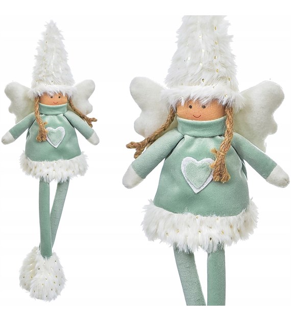 Aniołek z wiszącymi nogami, z materiału, 34 cm, zielony