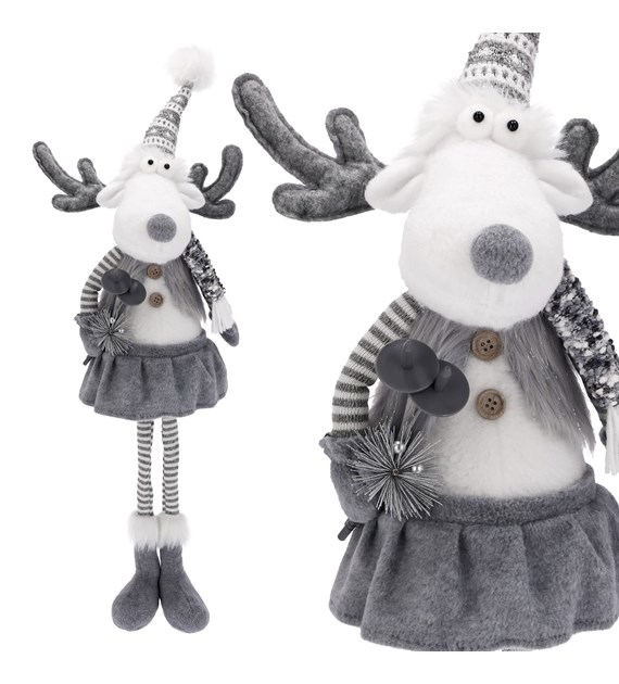 Renifer z materiału, 74cm, szary, biały, do postawienia