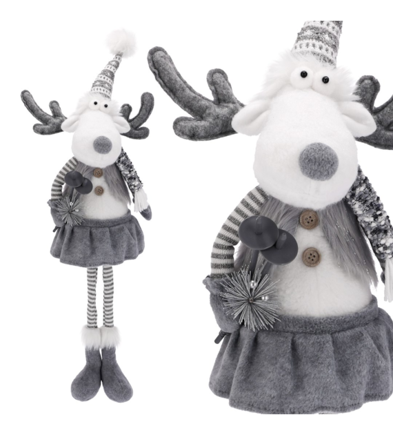 Renifer z materiału, 74cm, szary, biały, do postawienia