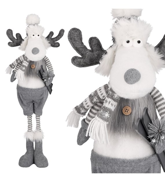Renifer z materiału, 62,5cm, szary, biały, do postawienia