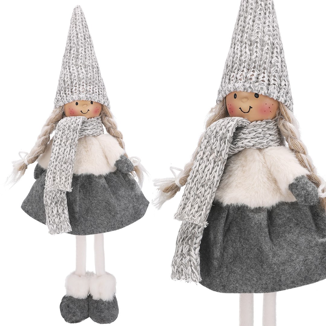 Dziewczynka Z Materiału, 48cm, Szary, Biały, Do Postawienia