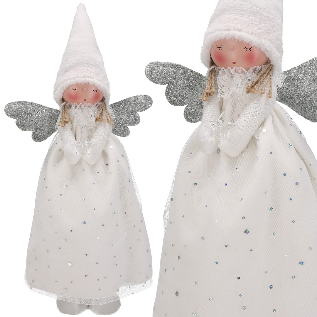 Aniołek Z Materiału W Tiulowej Sukience, 48cm, Biały, Do Postawienia