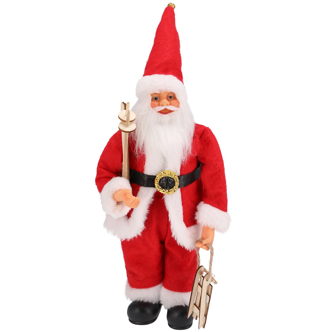 Mikołaj Z Materiału Z Sankami I Nartami, 30cm - Czerwony