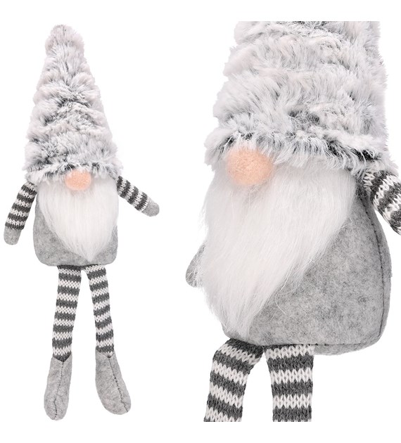 Skrzat z materiału z futerkową czapką, 32 cm, szary, do postawienia