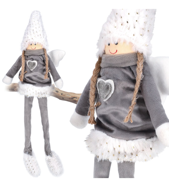 Aniołek z wiszącymi nogami, z materiału, 56 cm, szary, do postawienia