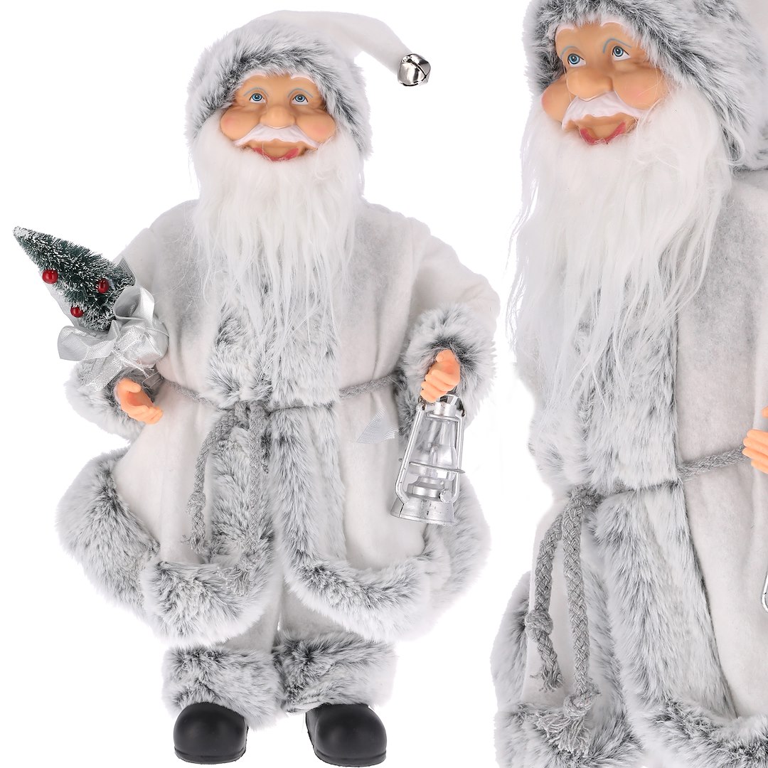 Mikołaj Z Materiału Z Choinką I Latarenką, 40 cm - Biały