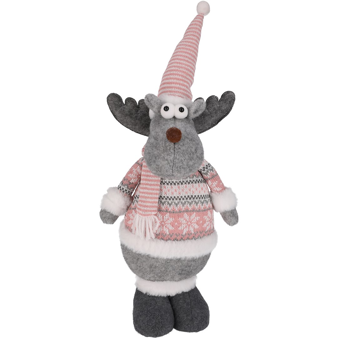 Renifer Z Materiału, 48 cm, Szary, Róż Do Postawienia