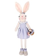 Zając dziewczynka w niebieskiej sukience, na teleskopowych nogach
