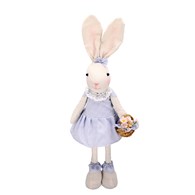 Zając dziewczynka w niebieskiej sukience, na teleskopowych nogach