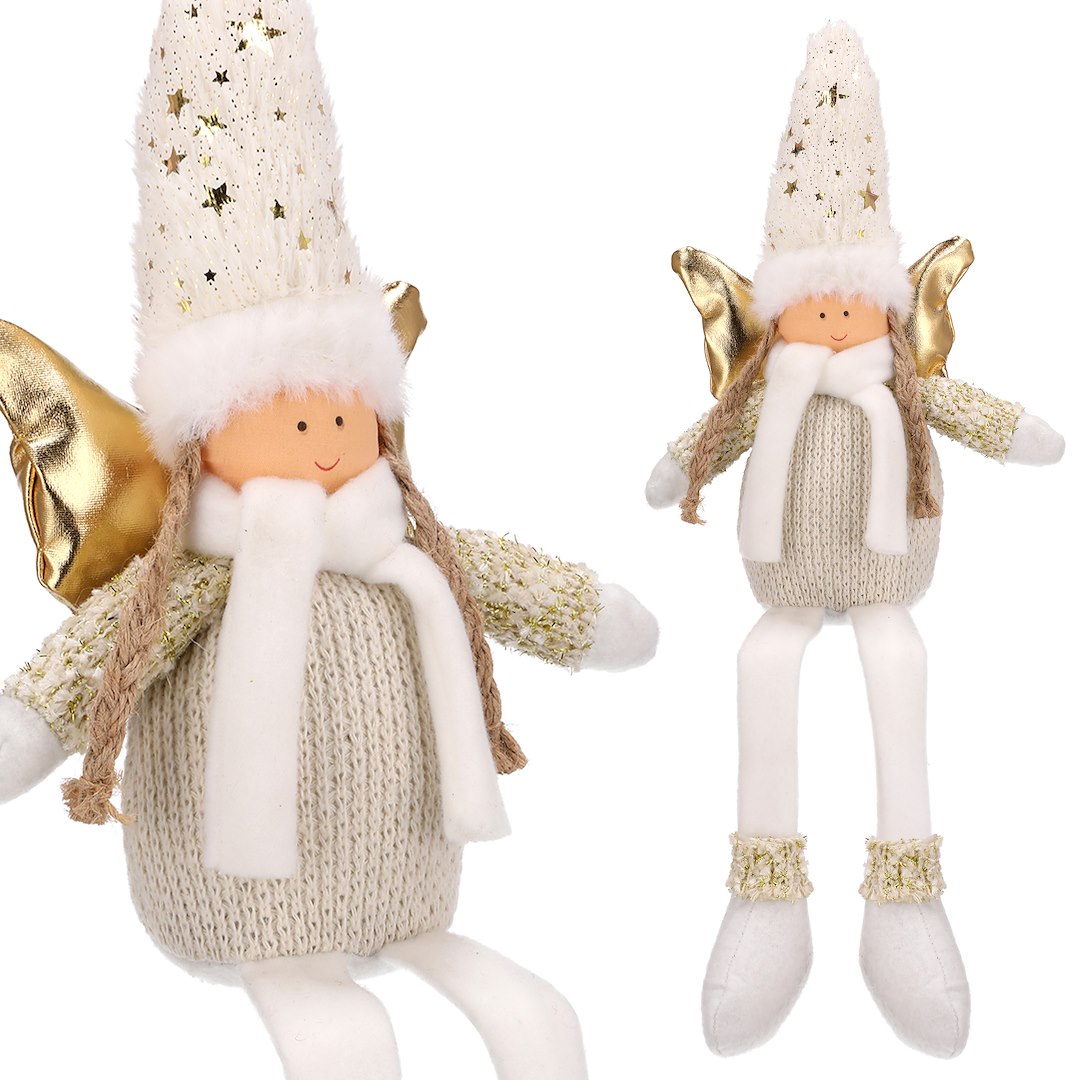 Aniołek Z Wiszącymi Nogami, Z Materiału, 40 cm, Biały, Złoty