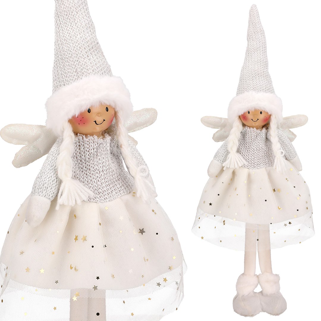Aniołek Z Materiału, 48cm, Biały, Do Postawienia