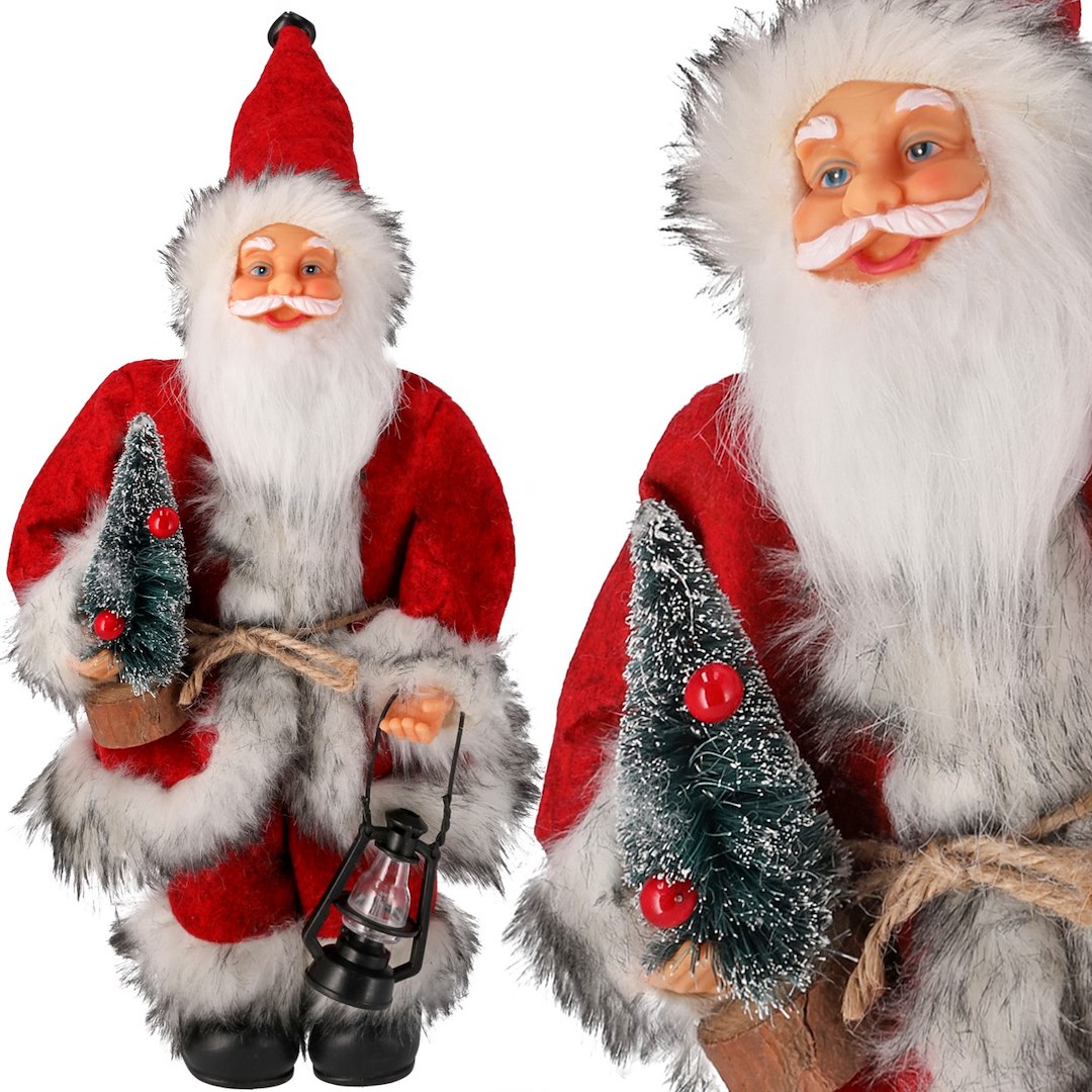 Mikołaj Z Materiału Z Sankami I Nartami, 30cm - Czerwony