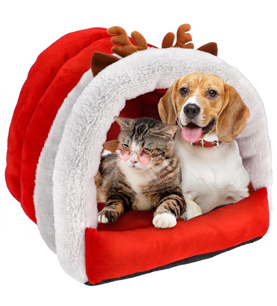 Legowisko świąteczne dla zwierząt, czapka z reniferem