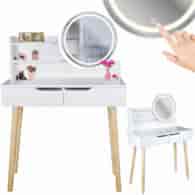 Toaletka Scandi 2 z okrągłym lustrem LED 40cm, 125x80x40cm
