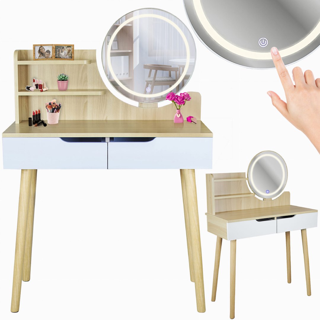 Toaletka SCANDI 2 Z Okrągłym Lustrem LED 40cm, 125x80x40cm