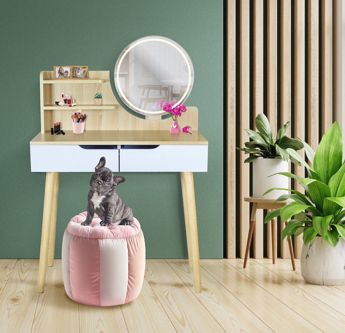 Toaletka SCANDI 2 Z Okrągłym Lustrem LED 40cm, 125x80x40cm