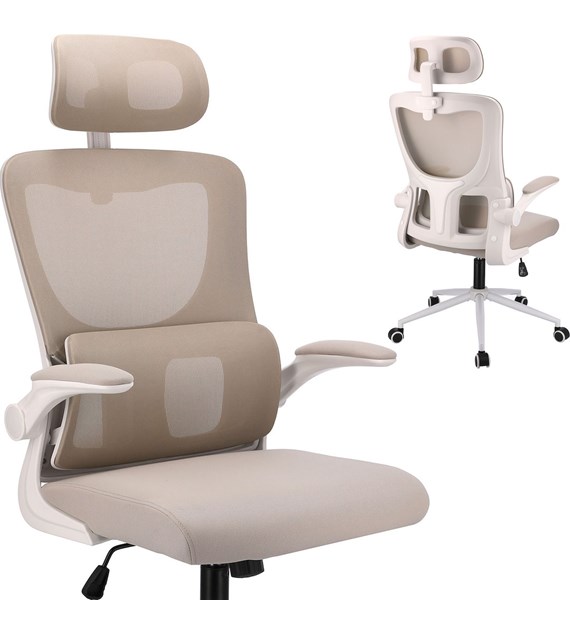 Fotel biurowy ZEO, podstawa biała, kolor beżowy
