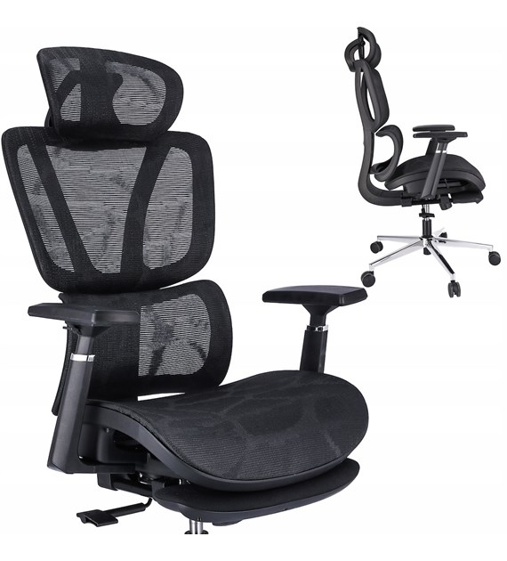 Fotel biurowy Neova, podstawa czarna, z podnóżkiem, kolor czarny