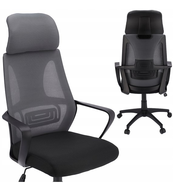 Fotel biurowy Futura, podstawa czarna, siatka szara, siedzisko czarne