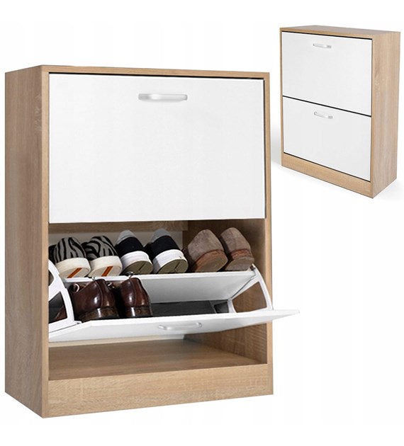 Szafka na buty, płyta wiórowa z okleiną, 81x24x60, biały, naturalny