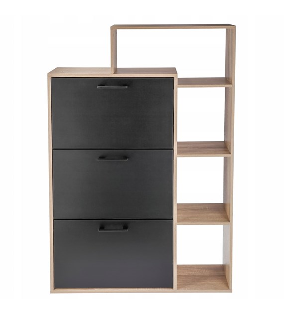 Szafka na buty z regałem, płyta wiórowa z okleiną, 132x24x86, czarny