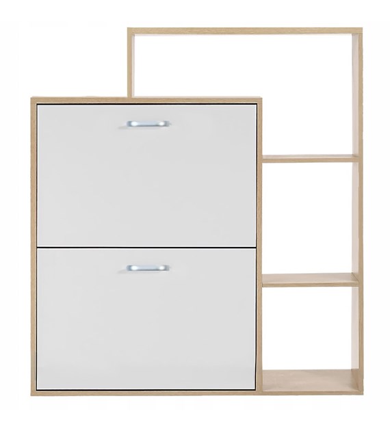 Szafka na buty z regałem, płyta wiórowa z okleiną, 132x24x86, biały, naturalny